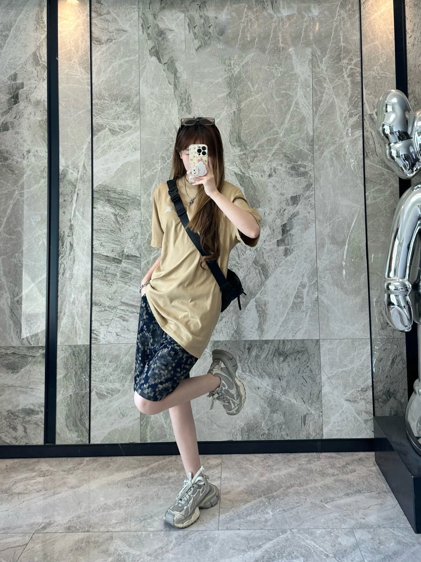 Louis Vuitton/Louis Vuitton 25ss snake pattern mosaic denim shorts